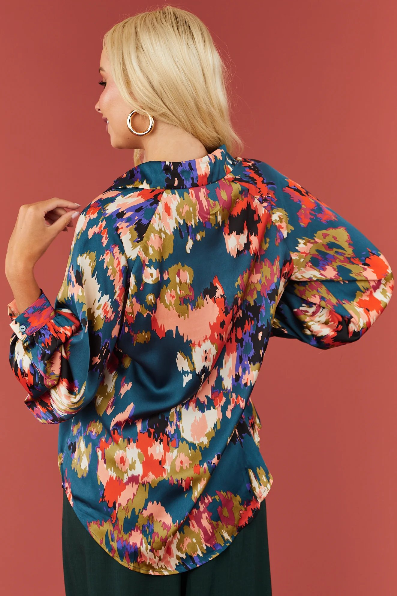 Dark Pine Abstract Print Collared Top (1)