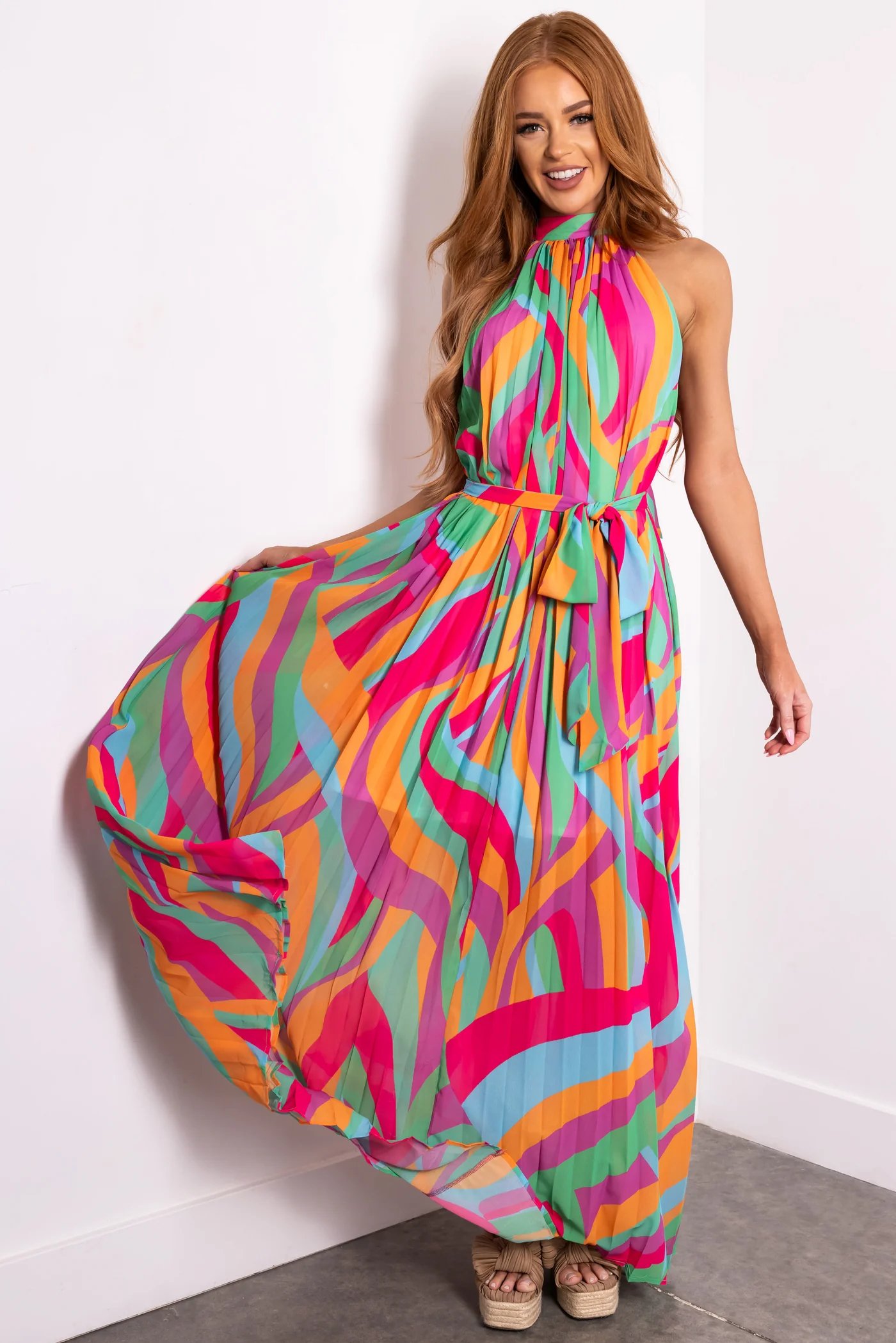 Flying Tomato Multicolor Halter Top Maxi Dress (1)